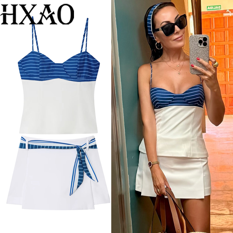 Corset Top Boned - Hxao arco listra saia feminina conjuntos