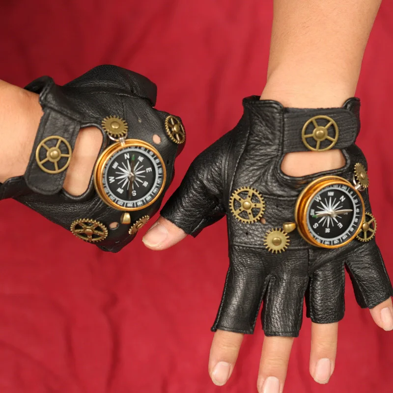 Women Fashion Gloves - Steampunk couro do plutônio sem dedos