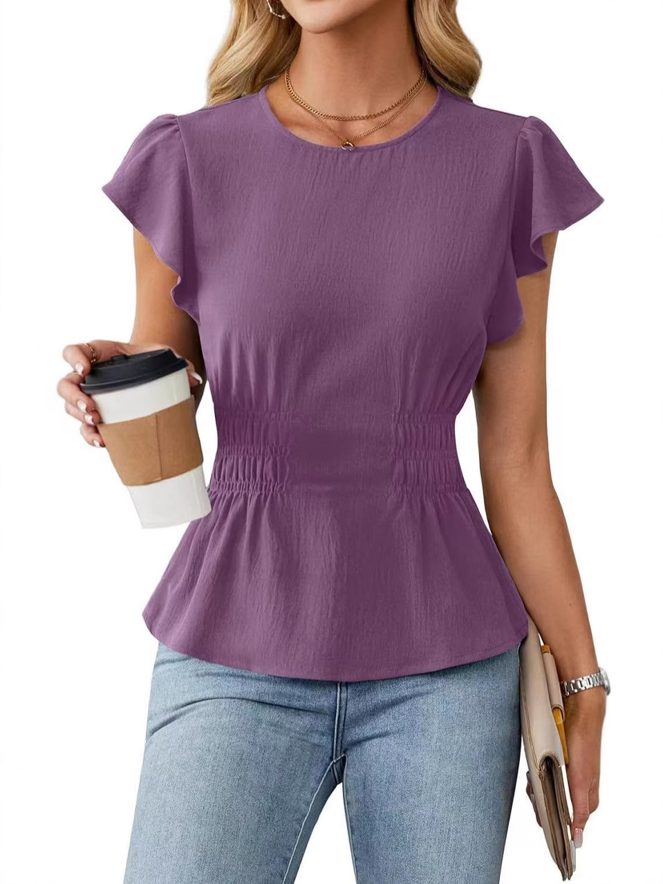 Women'S Fashion Tops - Blusa Feminina com Babados e Manga
