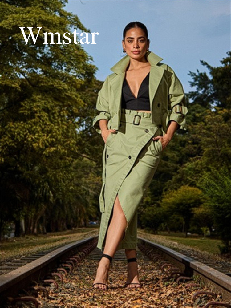 Belted Shirt Dress - Wmstar 2 peças conjuntos femininos novo