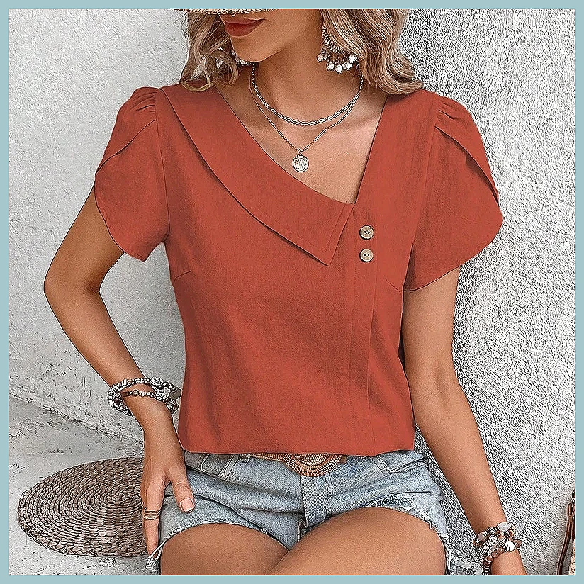 Women'S Fashion Tops - Blusa Vintage de Cor Sólida para