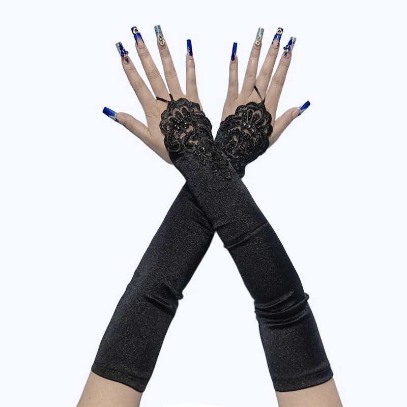 48cm longo cetim sexy rendas b - Women Fashion Gloves avaliação e preço