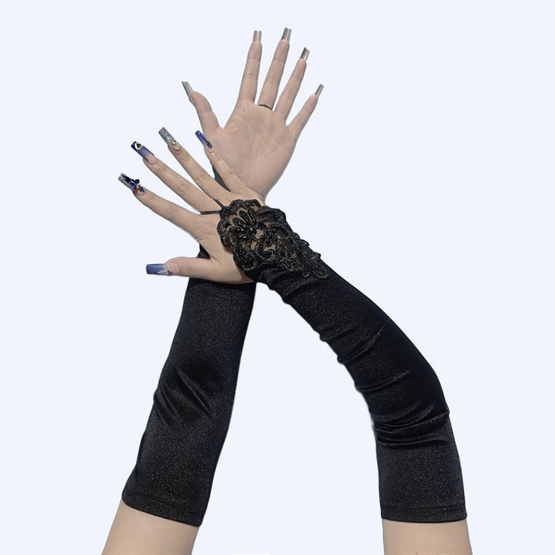 48cm longo cetim sexy rendas b - Women Fashion Gloves avaliação e preço