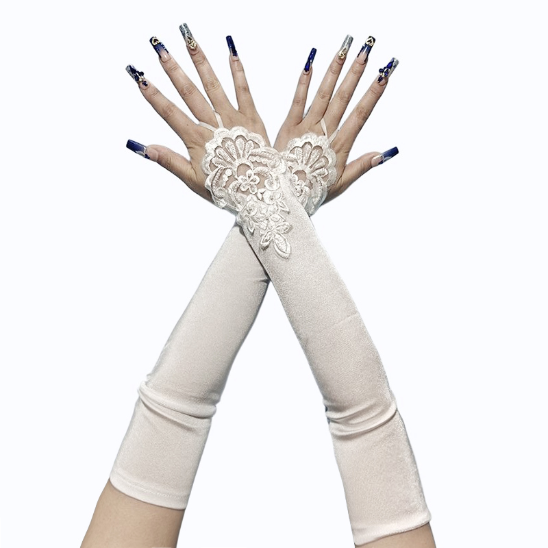 48cm longo cetim sexy rendas b - Women Fashion Gloves avaliação e preço