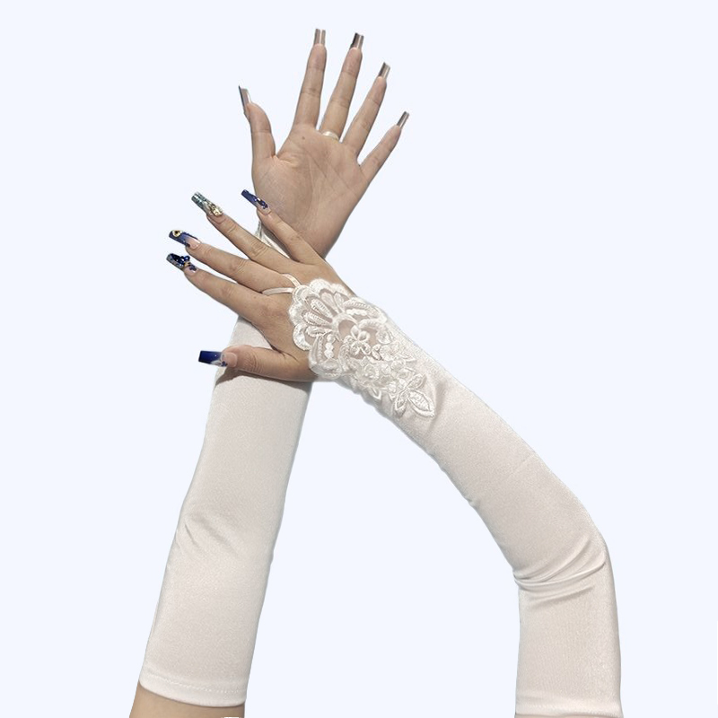 48cm longo cetim sexy rendas b - Women Fashion Gloves avaliação e preço