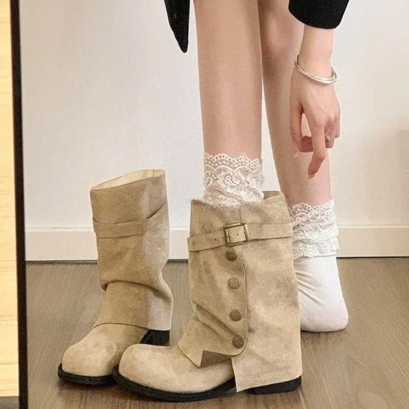 Botas Femininas de Salto Quadr - Women'S Fashion Trousers avaliação e preço