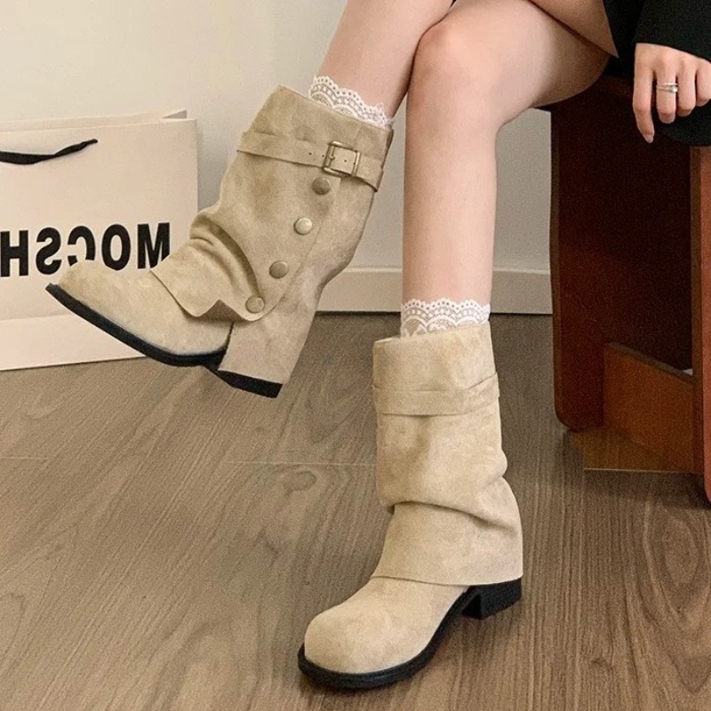 Botas Femininas de Salto Quadr - Women'S Fashion Trousers avaliação e preço
