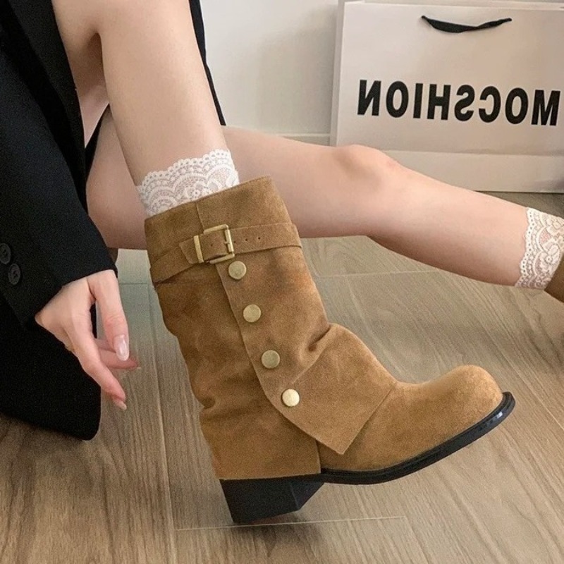 Botas Femininas de Salto Quadr - Women'S Fashion Trousers avaliação e preço