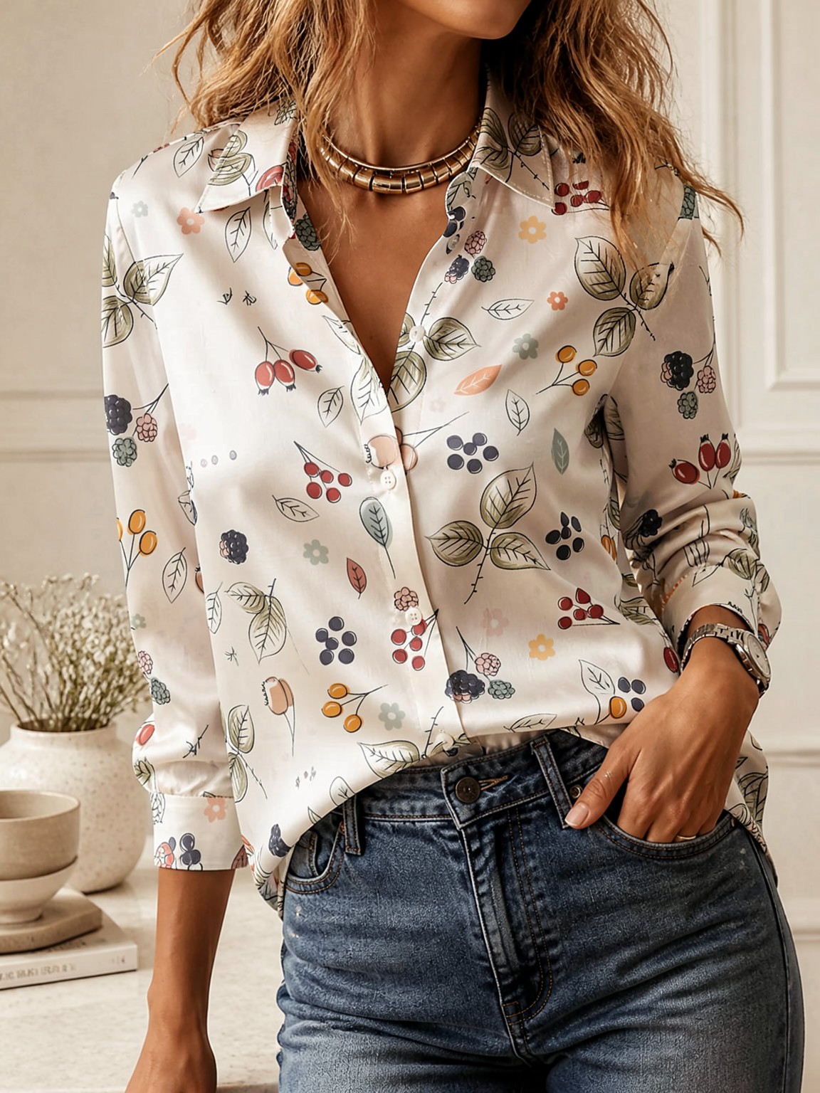 Blusa Elegante de Manga Longa  - Women'S Fashion Tops avaliação e preço