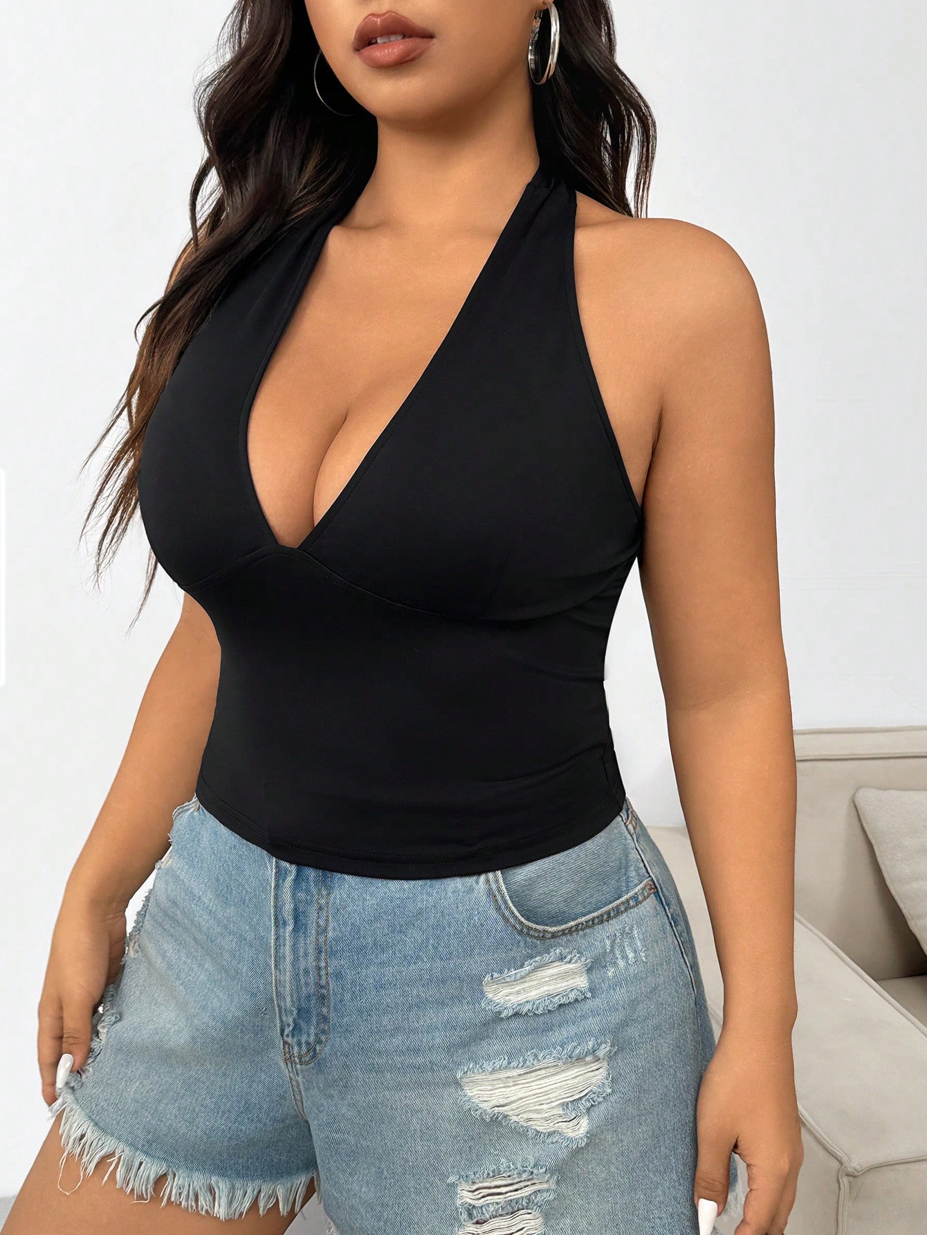 Nova moda cor sólida plus size - Women'S Fashion Vest Tops avaliação e preço