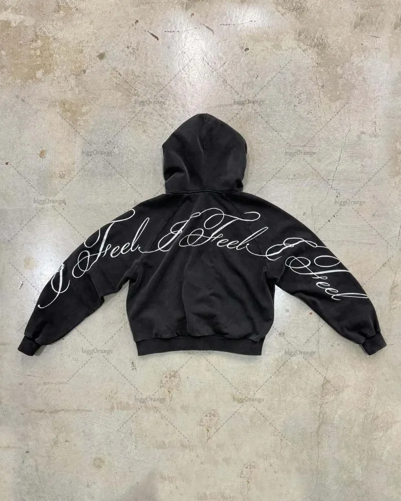 Y2k harajuku gótico carta impr - Women'S Fashion Zip Up Hoodies avaliação e preço