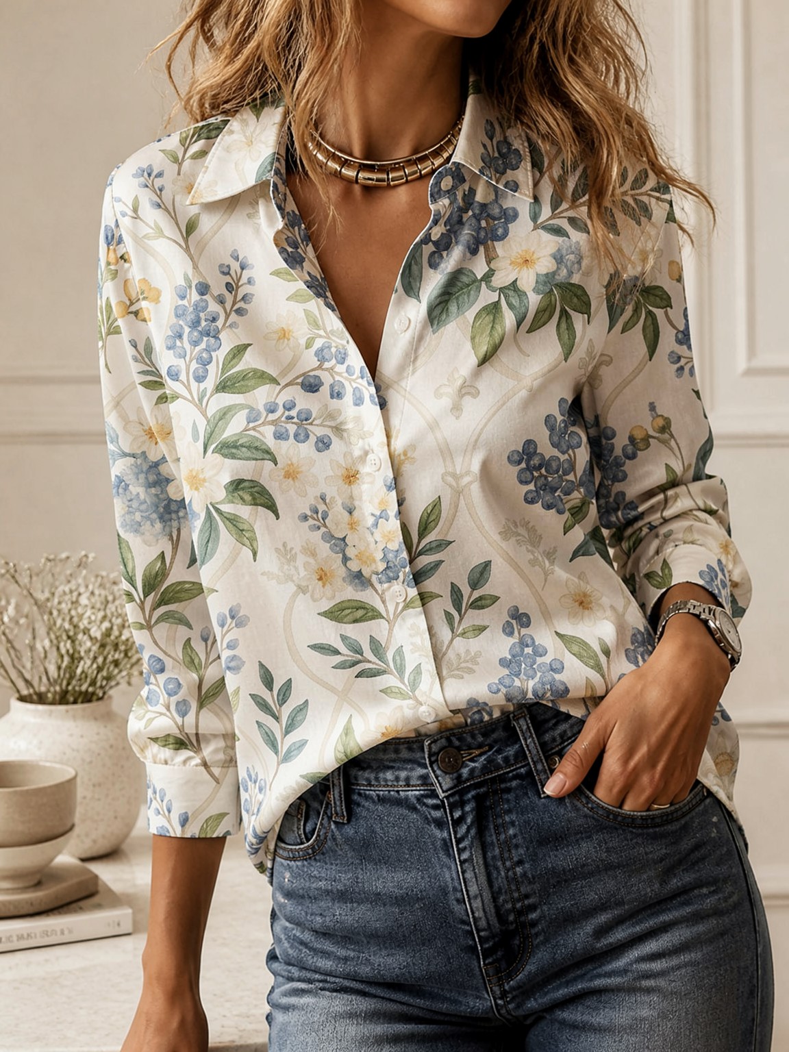 Blusa Casual com Gola, Manga L - Women Fashion Outfits avaliação e preço