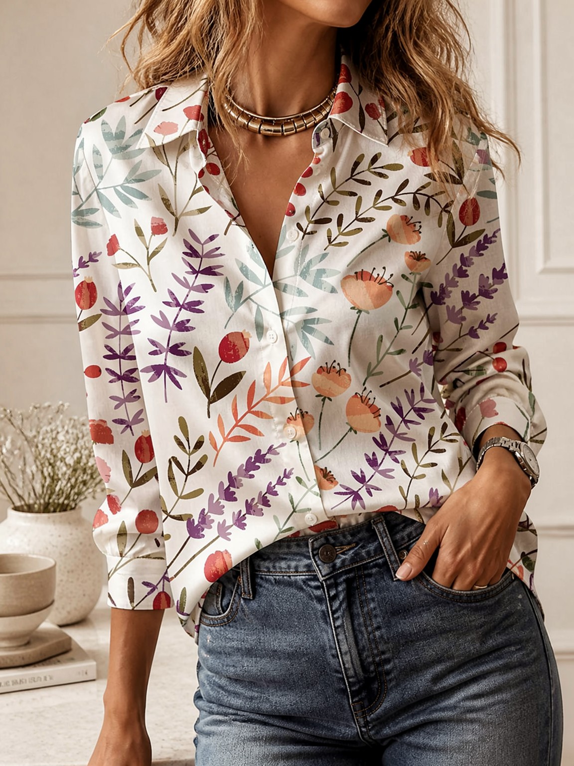 Blusa Casual com Gola, Manga L - Women Fashion Outfits avaliação e preço