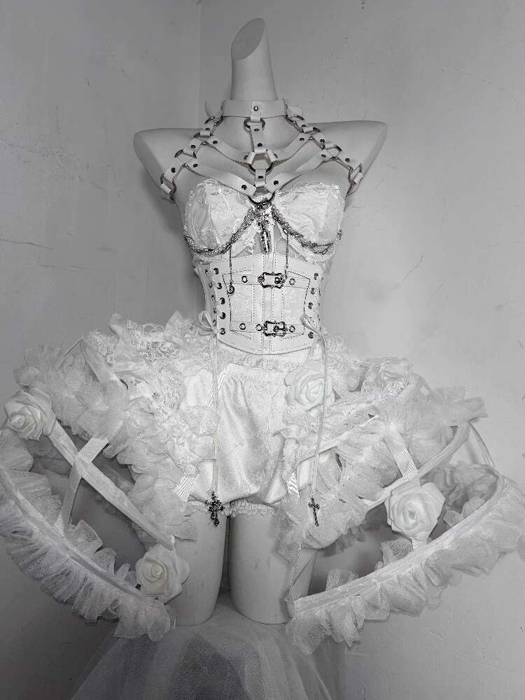Corset Lolita Gótico Branco Pu - Corset Top Boned avaliação e preço