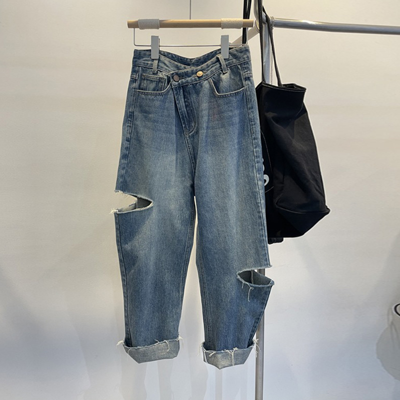 Verão feminino rasgado jeans c - Women'S Fashion Trousers avaliação e preço