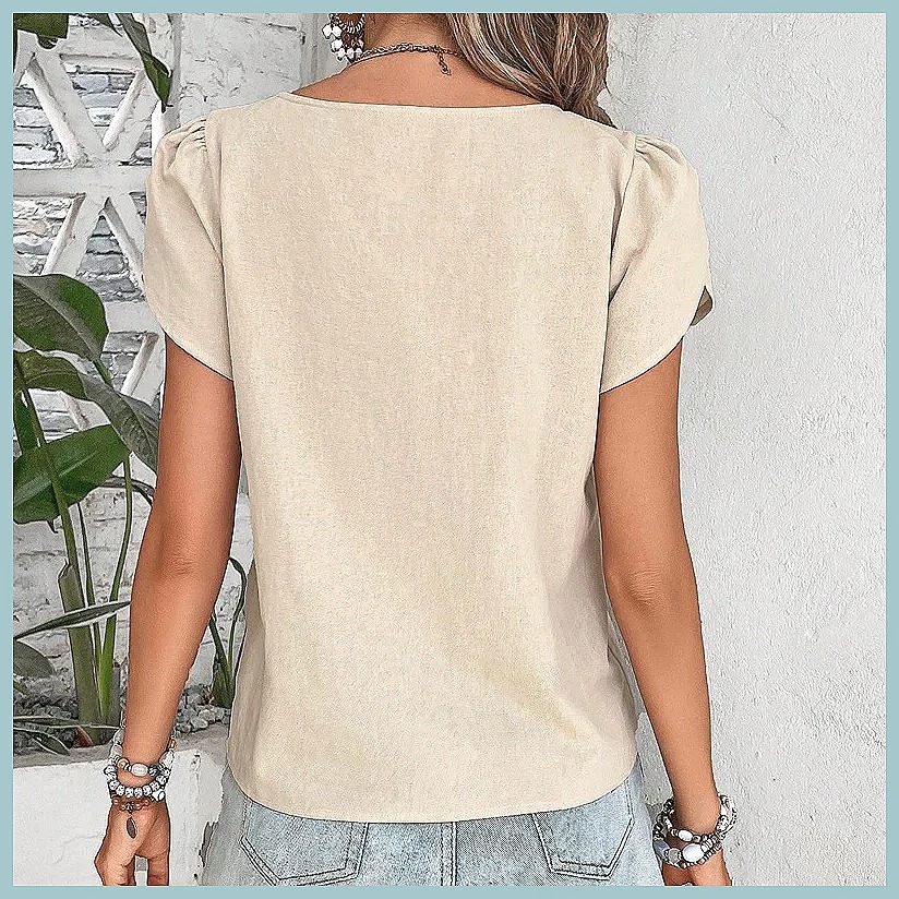 Blusa Vintage de Cor Sólida pa - Women'S Fashion Tops avaliação e preço