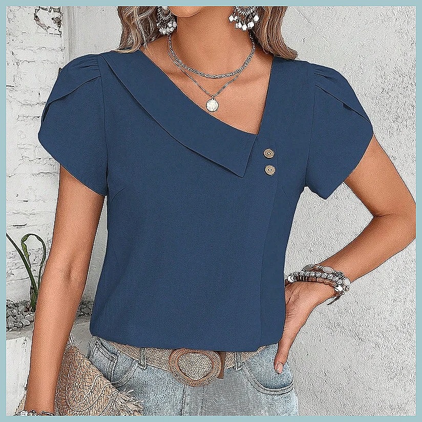 Blusa Vintage de Cor Sólida pa - Women'S Fashion Tops avaliação e preço